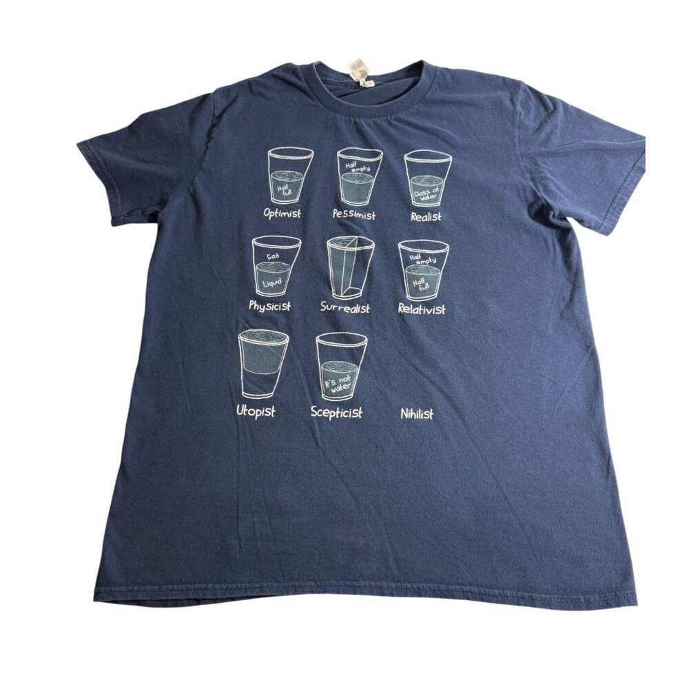 Anvil Navy Blue Graphic T-Shirt Philosophy Glasses Size M Preppy Academia Unise - Picture 9 of 9